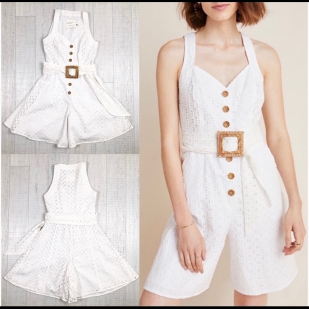 New Anthropologie Belted White Eyelet Romper
